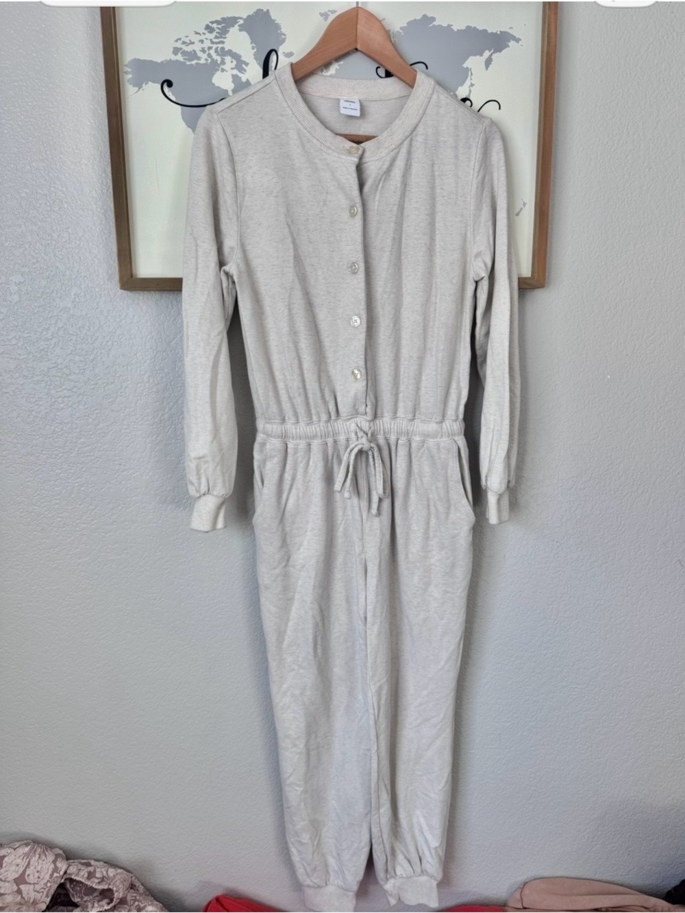 Comfy boutique long sleeve tie waist jumpsuit neutral